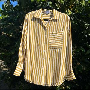 AYR mustard yellow white striped button up long sleeve shirt